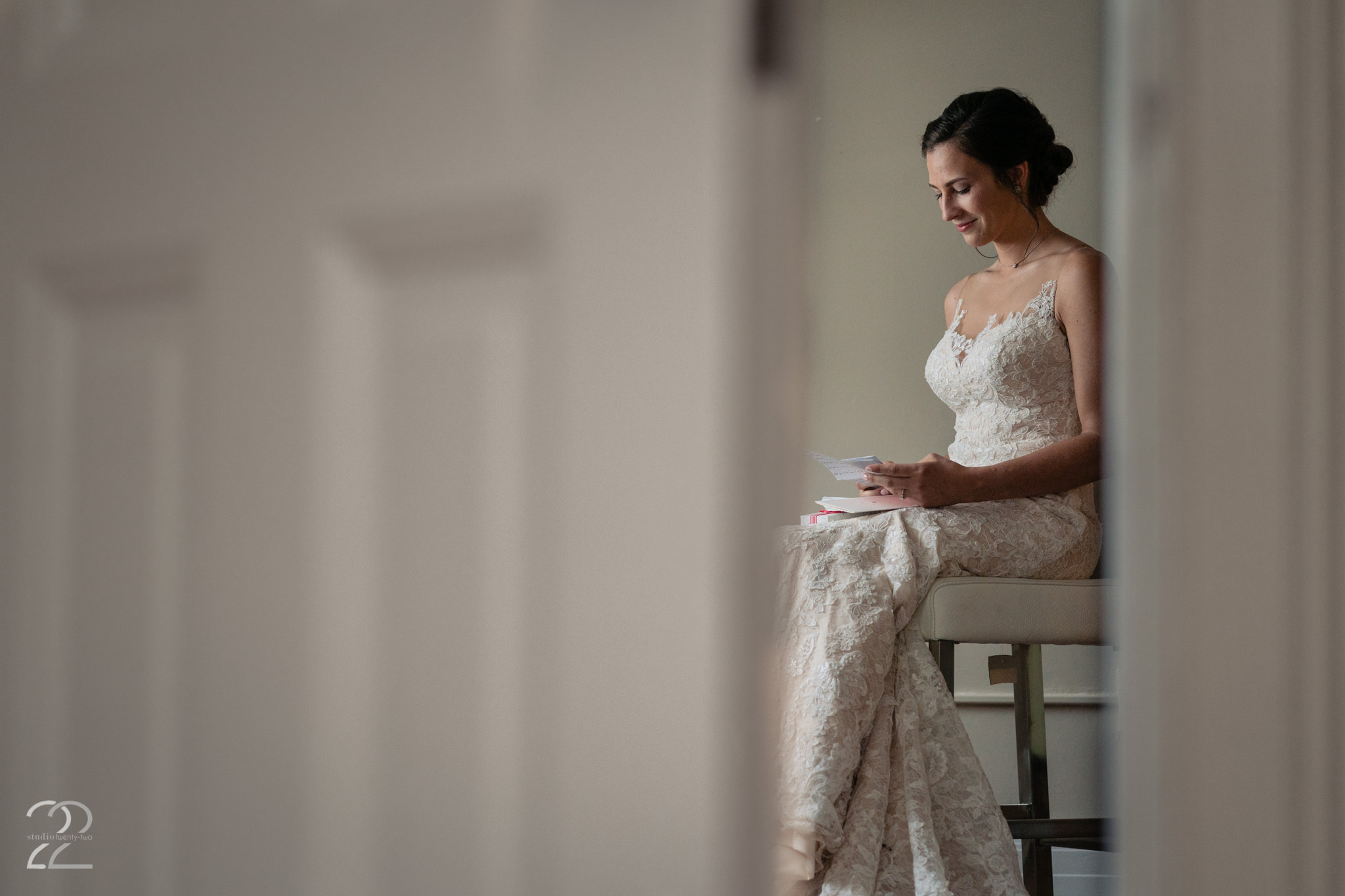  Studio 22 wants to capture those quiet moments for you to look back on. Here Morgan was taking a minute to herself to read the letter from Caleb before her ceremony at French Park in Cincinnati. 